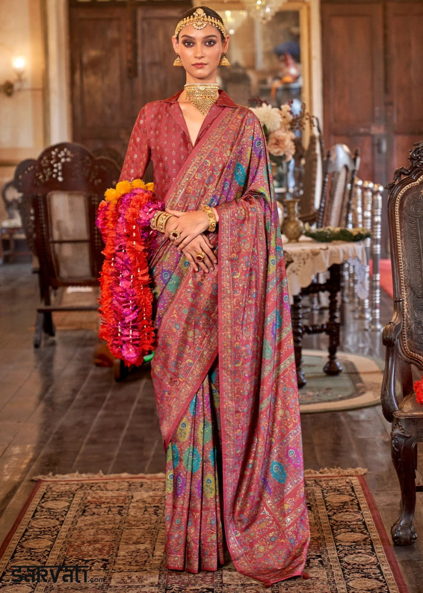 Luxurious Rust Brown Zari Woven Banarasi Silk Saree - House of Sarvati LLC