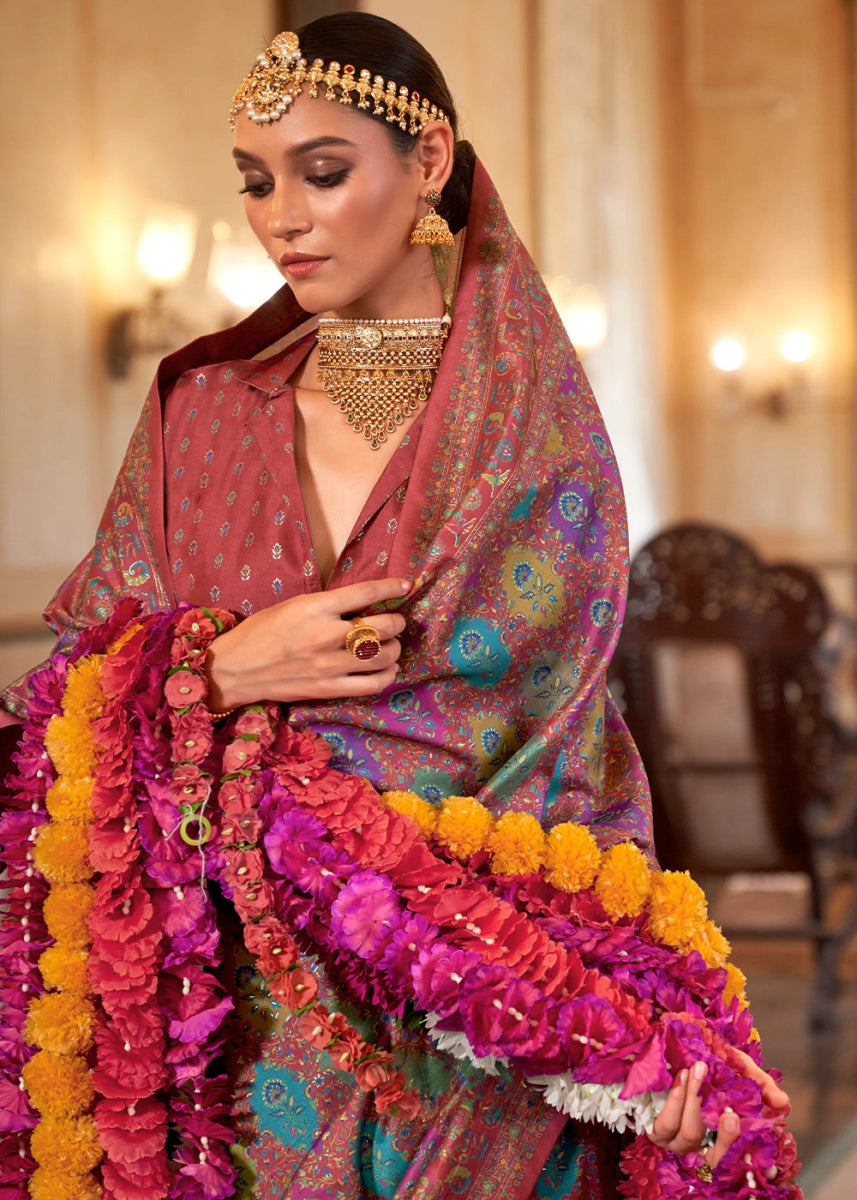 Luxurious Rust Brown Zari Woven Banarasi Silk Saree - House of Sarvati LLC