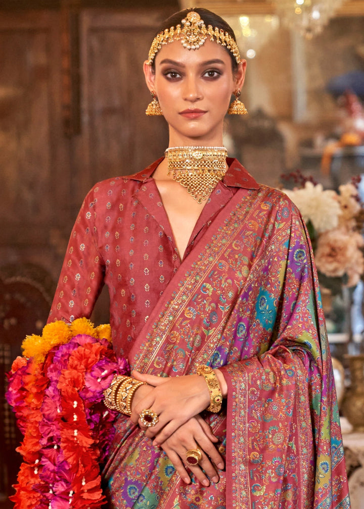 Luxurious Rust Brown Zari Woven Banarasi Silk Saree - House of Sarvati LLC