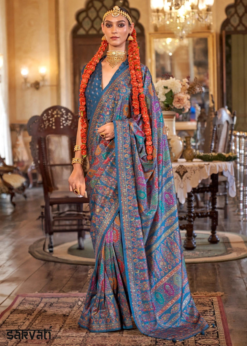Luxurious Yale Blue Zari Woven Banarasi Silk Saree - House of Sarvati LLC