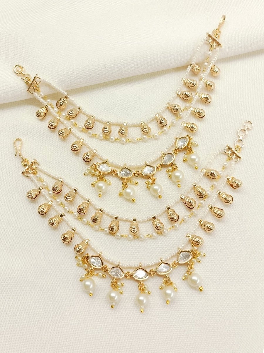Madhavika White Traditional Ear Chain. - House of Sarvati LLC