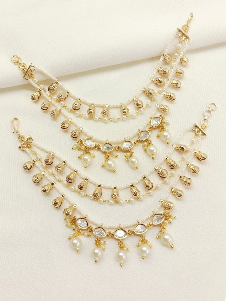 Madhavika White Traditional Ear Chain. - House of Sarvati LLC