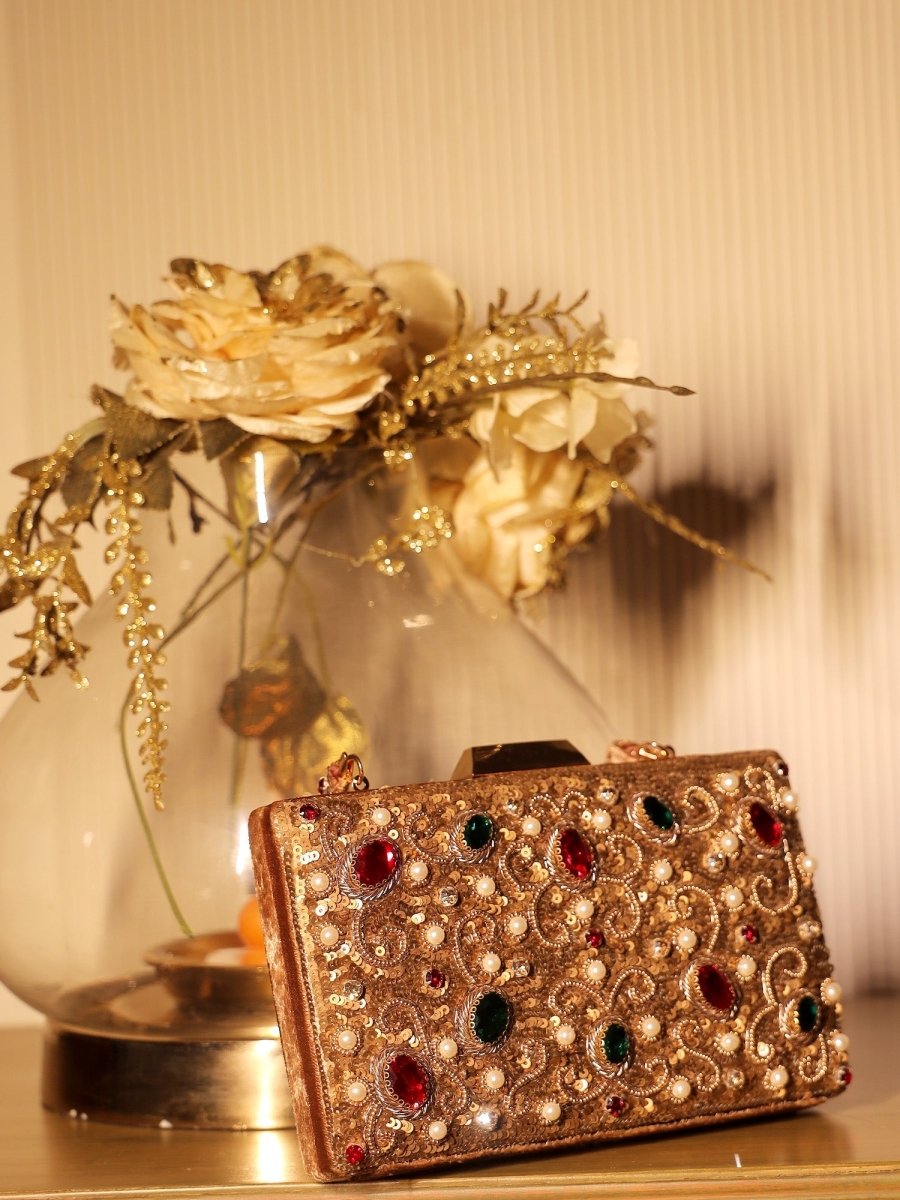 Madhvi Brown Evening Clutch - House of Sarvati LLC