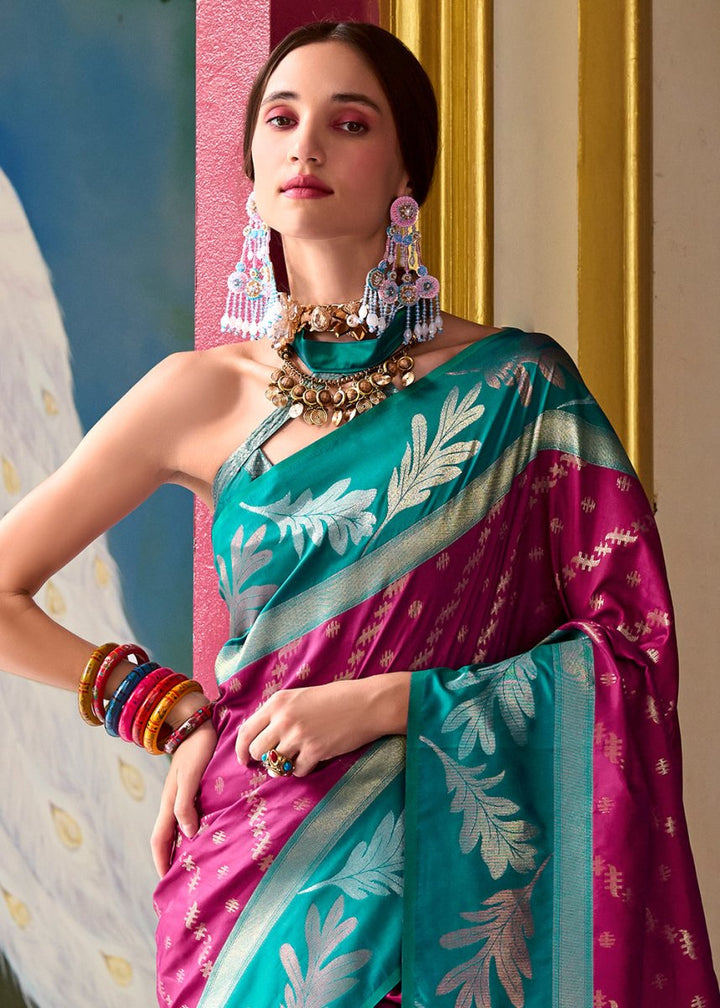 Magenta Pink Banarasi Silk Saree with Contrasting Pallu and Woven Zari - House of Sarvati LLC
