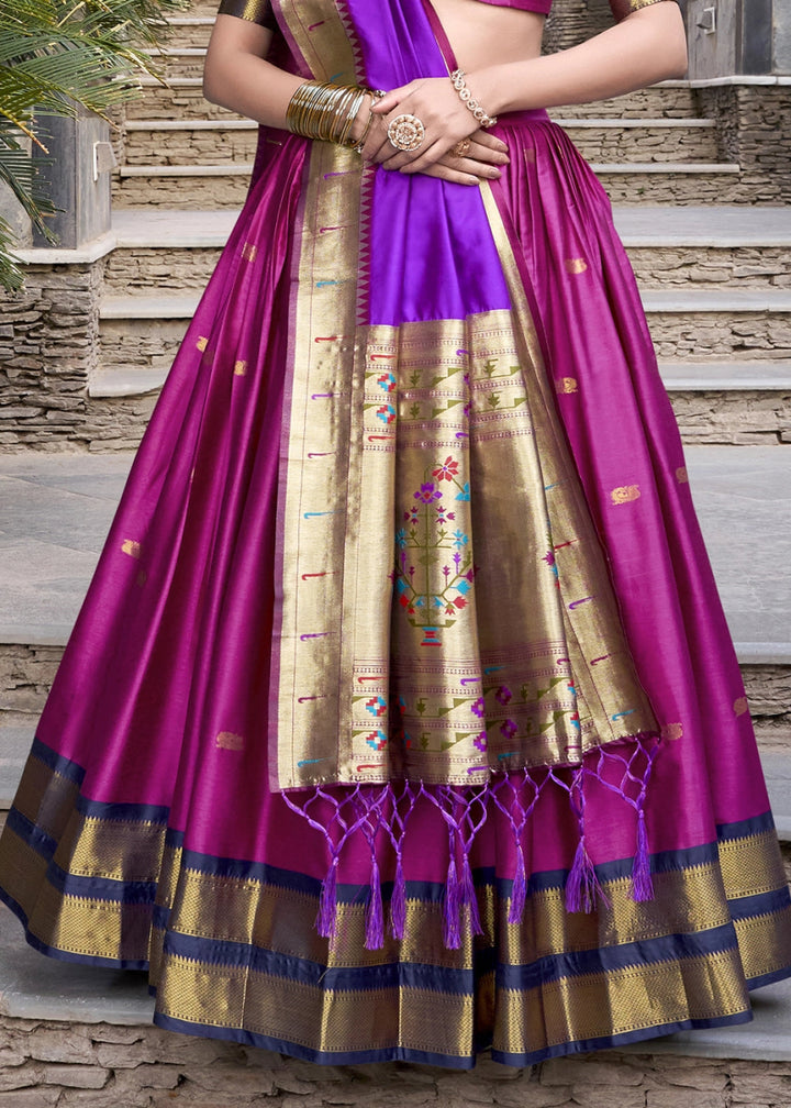 Magenta Pink Silk Lehenga Choli Featuring Paithani Jacquard Weaving - House of Sarvati LLC