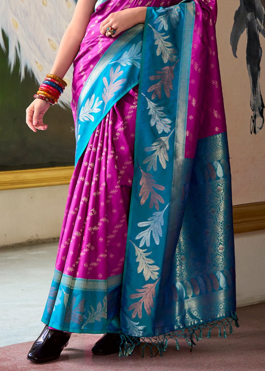 Magenta Purple Banarasi Silk Saree with Contrasting Pallu and Woven Zari - House of Sarvati LLC