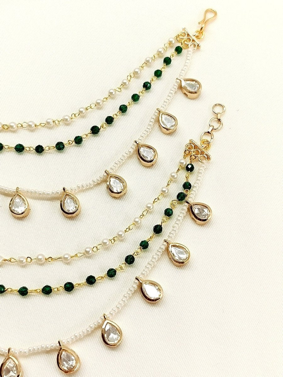 Maitreyi Green Traditional Ear Chain. - House of Sarvati LLC