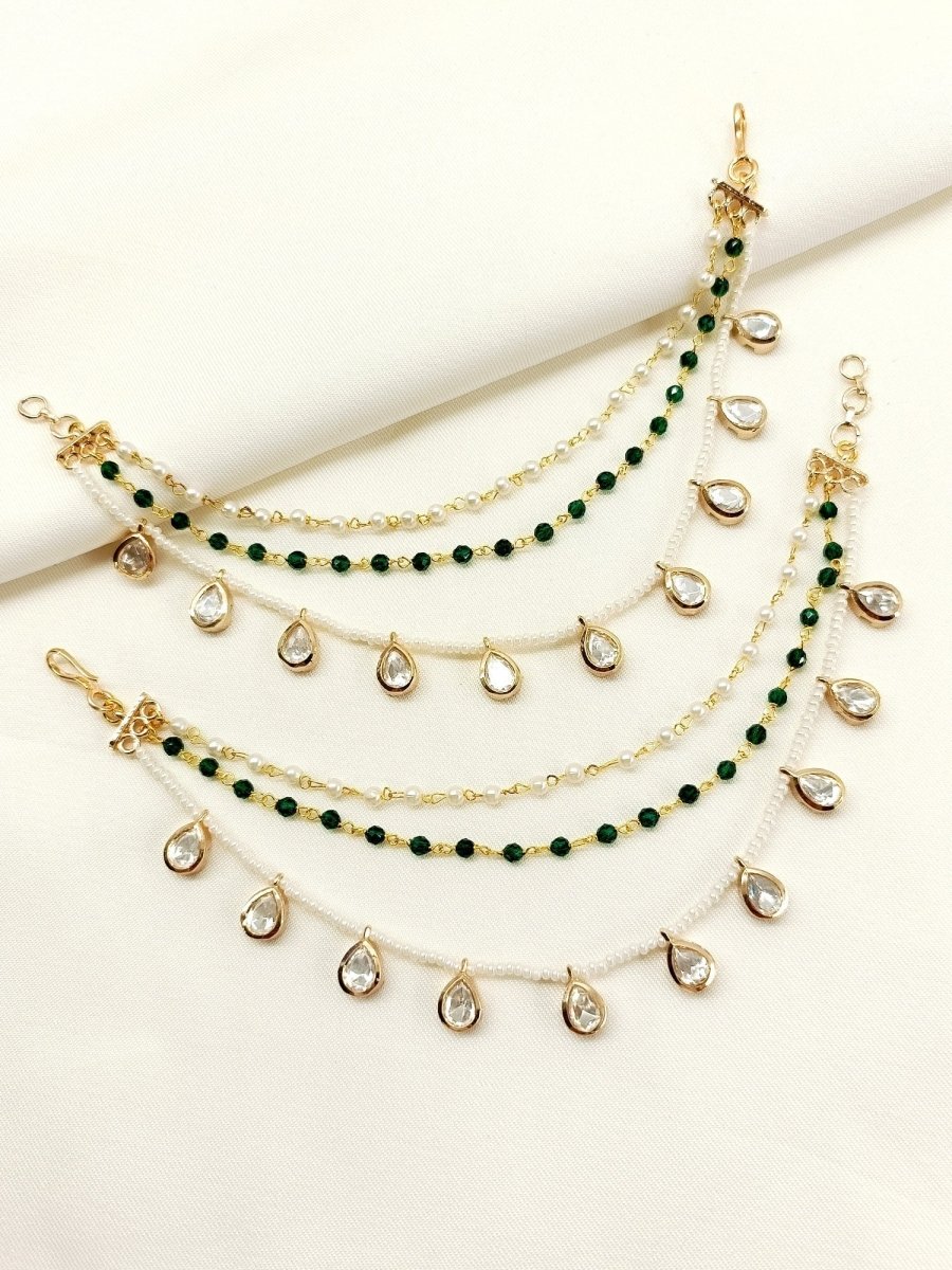 Maitreyi Green Traditional Ear Chain. - House of Sarvati LLC