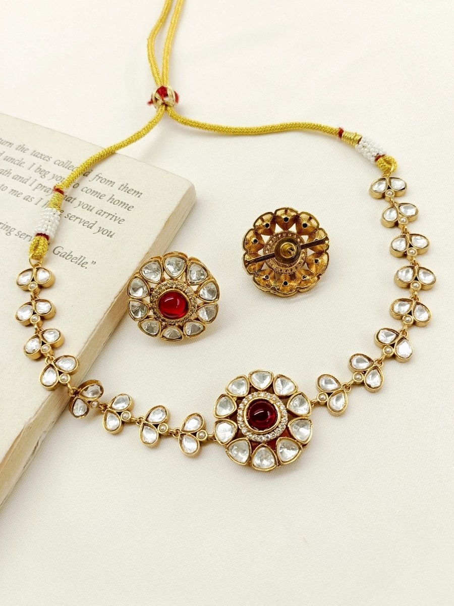 Mannat Maroon Kundan Choker Set - House of Sarvati LLC