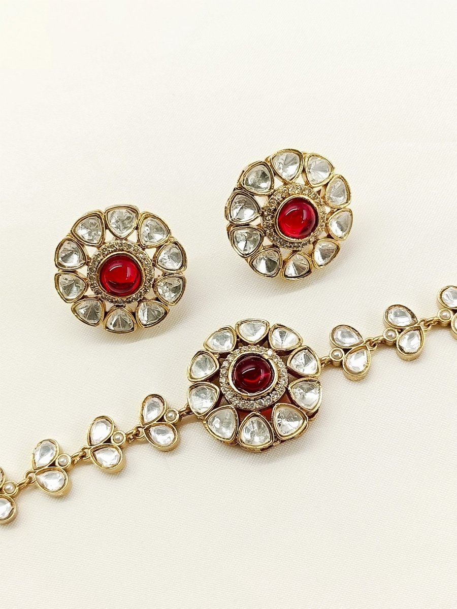 Mannat Maroon Kundan Choker Set - House of Sarvati LLC