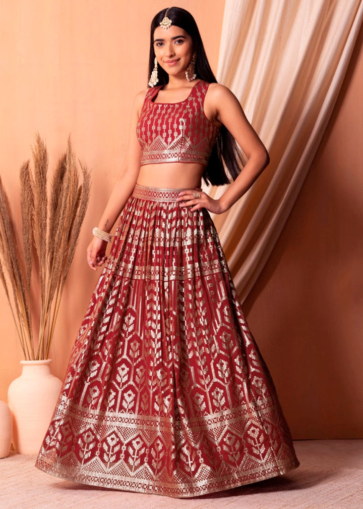 Maroon Red Net Lehenga Choli with Handcrafted Sequins – Bridesmaids & Festive Wear - House of Sarvati LLC