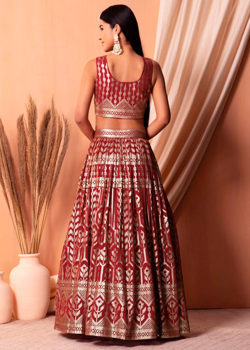 Maroon Red Net Lehenga Choli with Handcrafted Sequins – Bridesmaids & Festive Wear - House of Sarvati LLC