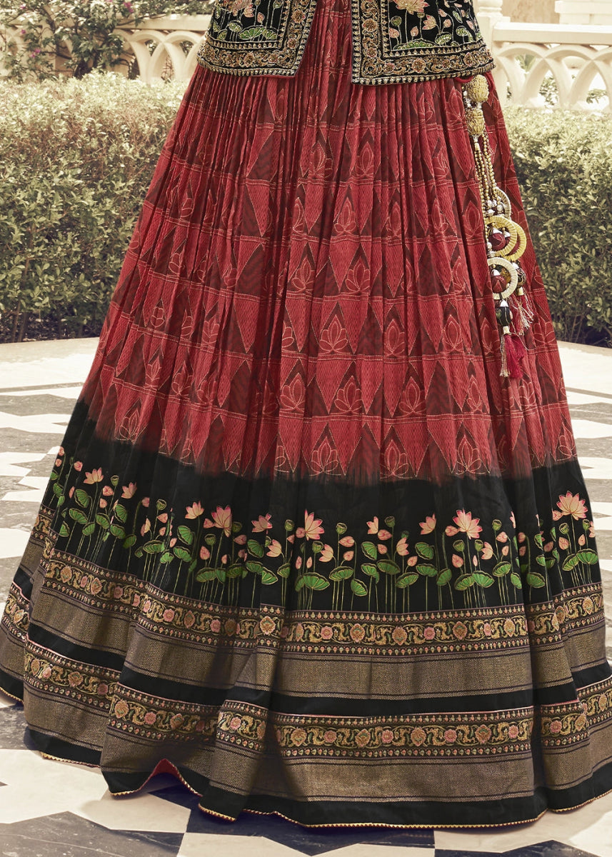 Maroon Red Silk Lehenga Choli Ensemble with Designer Embroidered Jacket - House of Sarvati LLC