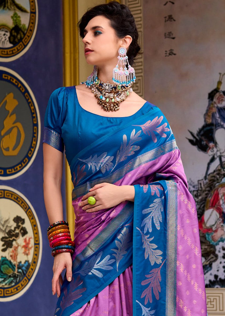 Mauve Purple Banarasi Silk Saree with Contrasting Pallu and Woven Zari - House of Sarvati LLC