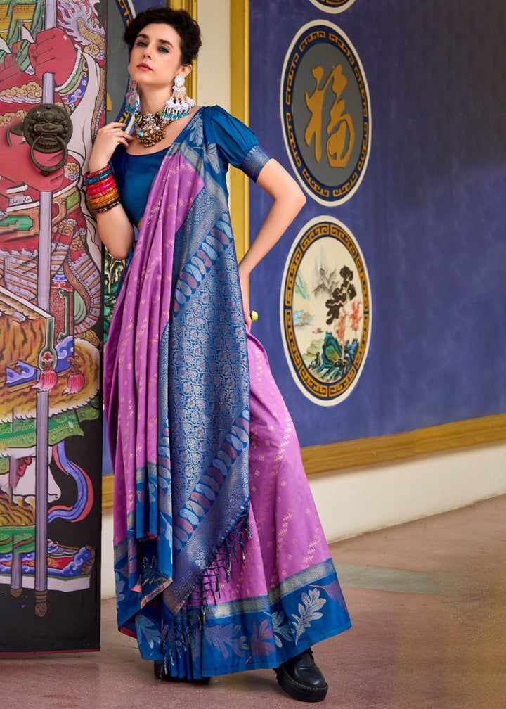Mauve Purple Banarasi Silk Saree with Contrasting Pallu and Woven Zari - House of Sarvati LLC