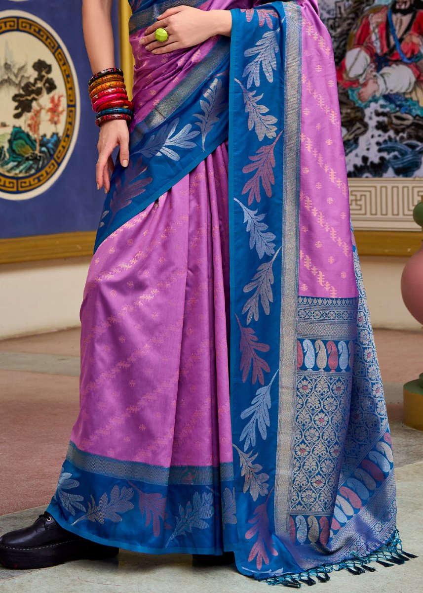 Mauve Purple Banarasi Silk Saree with Contrasting Pallu and Woven Zari - House of Sarvati LLC