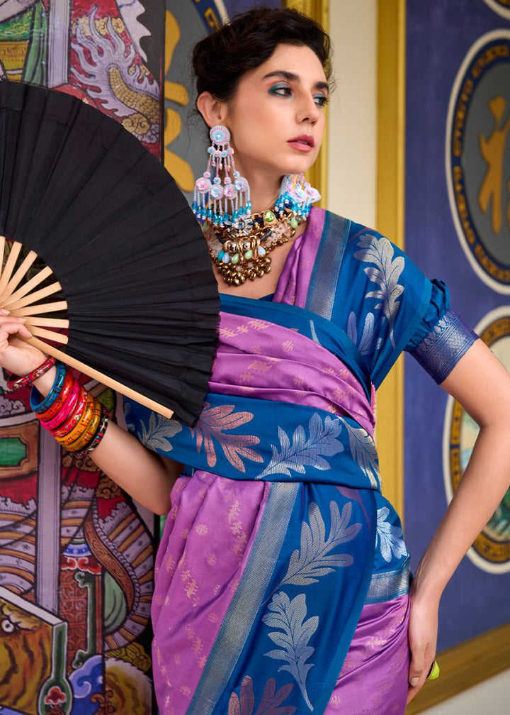 Mauve Purple Banarasi Silk Saree with Contrasting Pallu and Woven Zari - House of Sarvati LLC