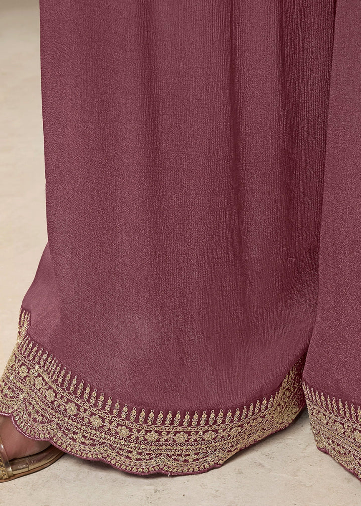 Mauve Taupe Purple Dola Silk Sharara Suit with Intricate Jacquard Detailing - House of Sarvati LLC