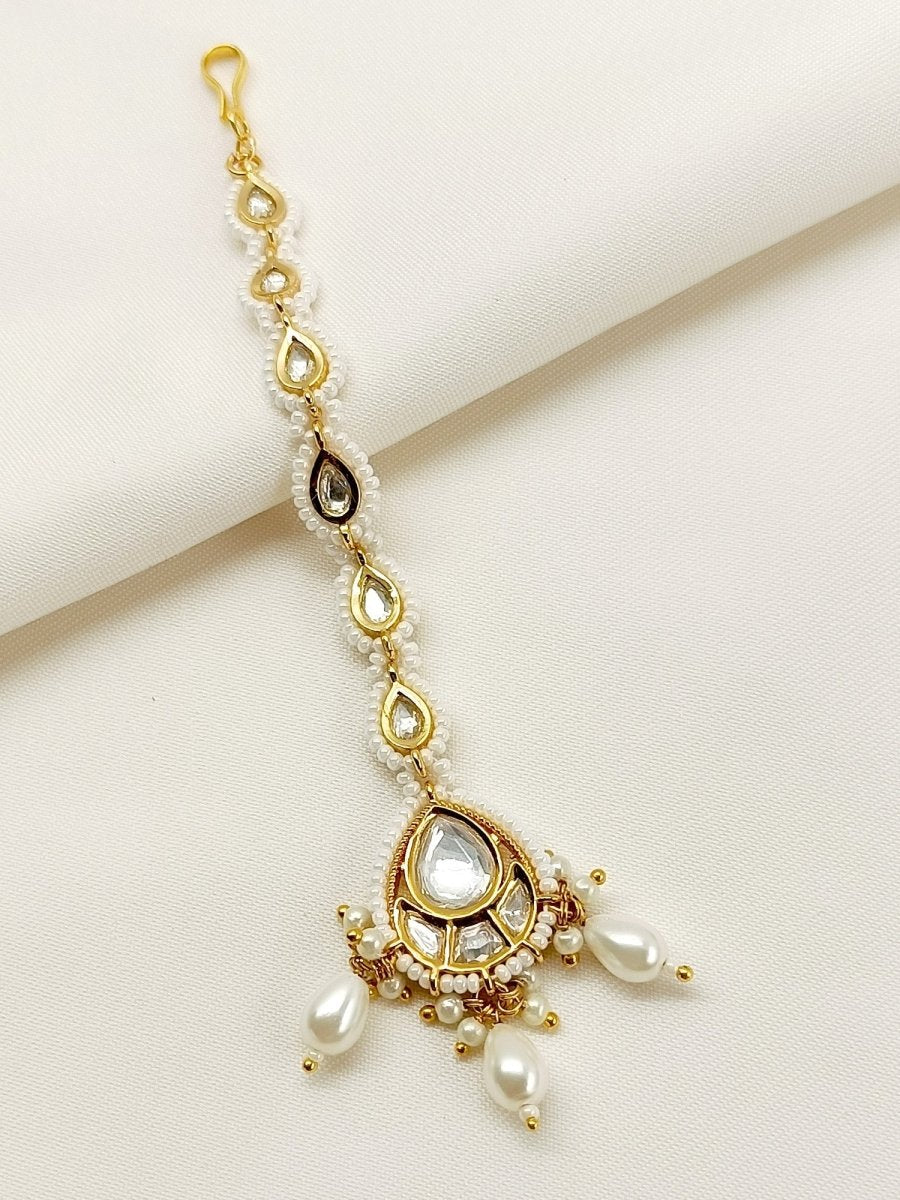 Medha White Kundan Teeka - House of Sarvati LLC