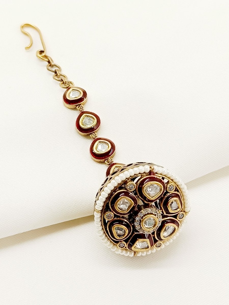 Meenakumari Maroon Kundan Borla - House of Sarvati LLC