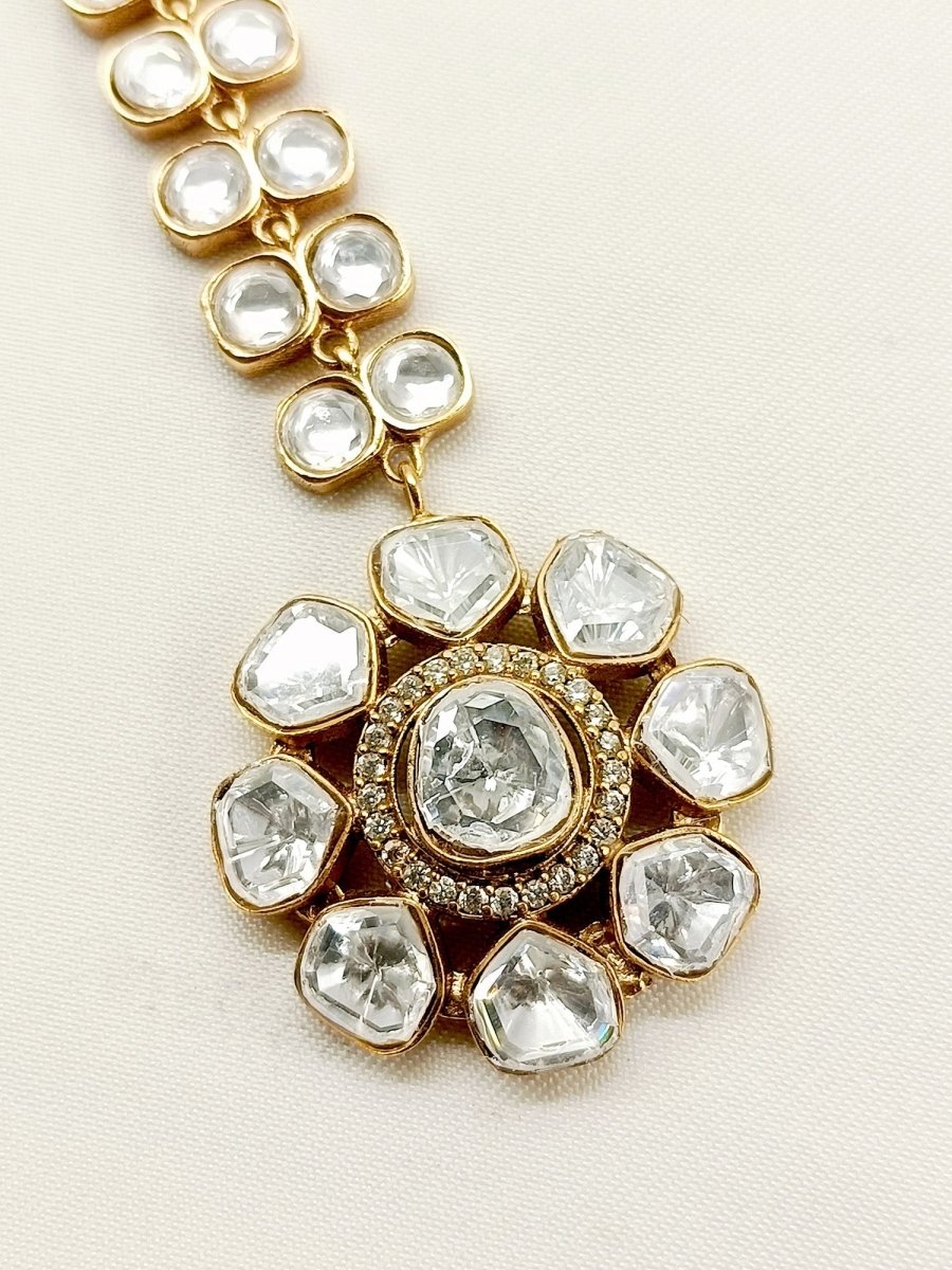 Mehrunisa White Kundan Maangteeka - House of Sarvati LLC