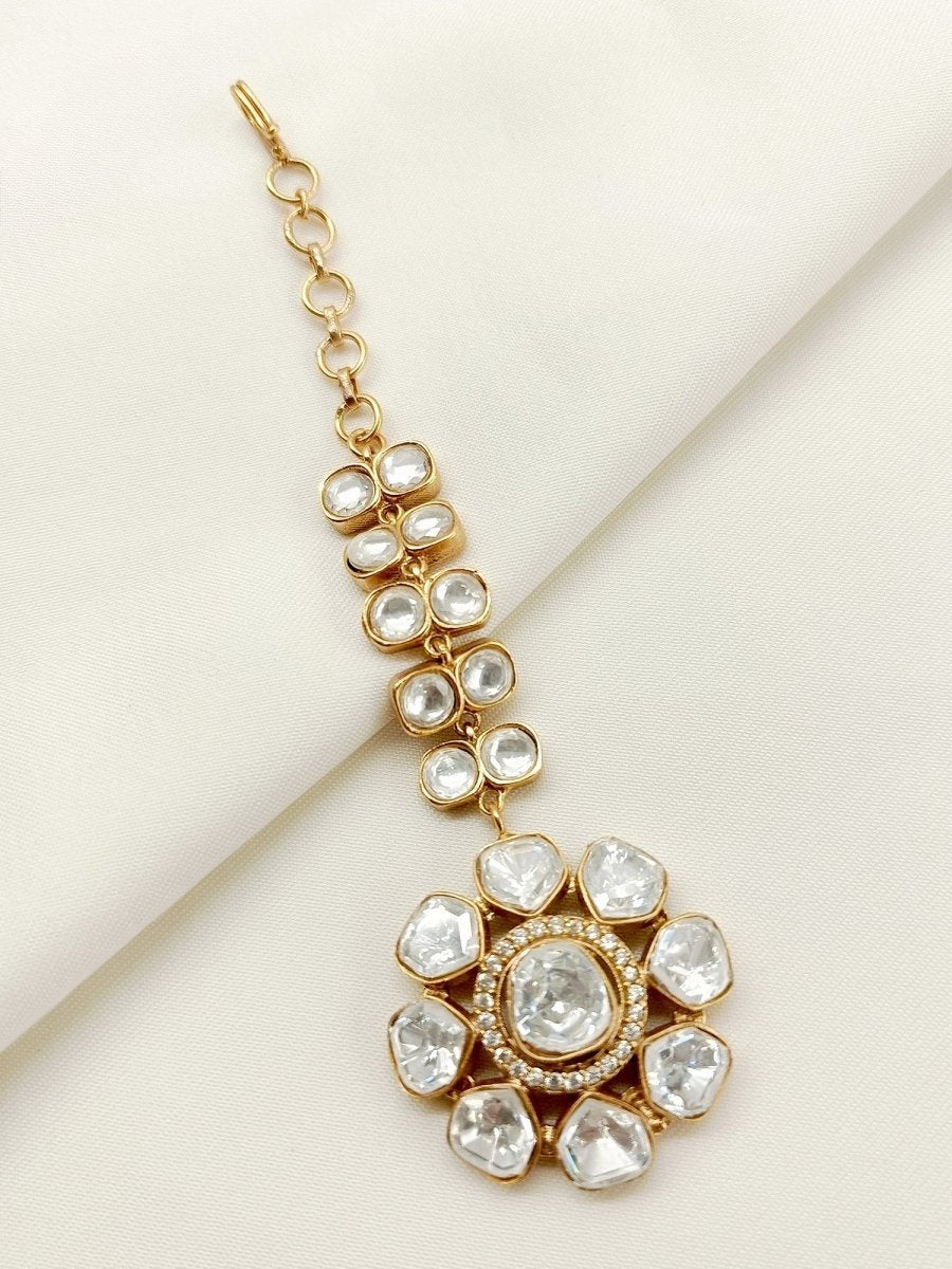 Mehrunisa White Kundan Maangteeka - House of Sarvati LLC