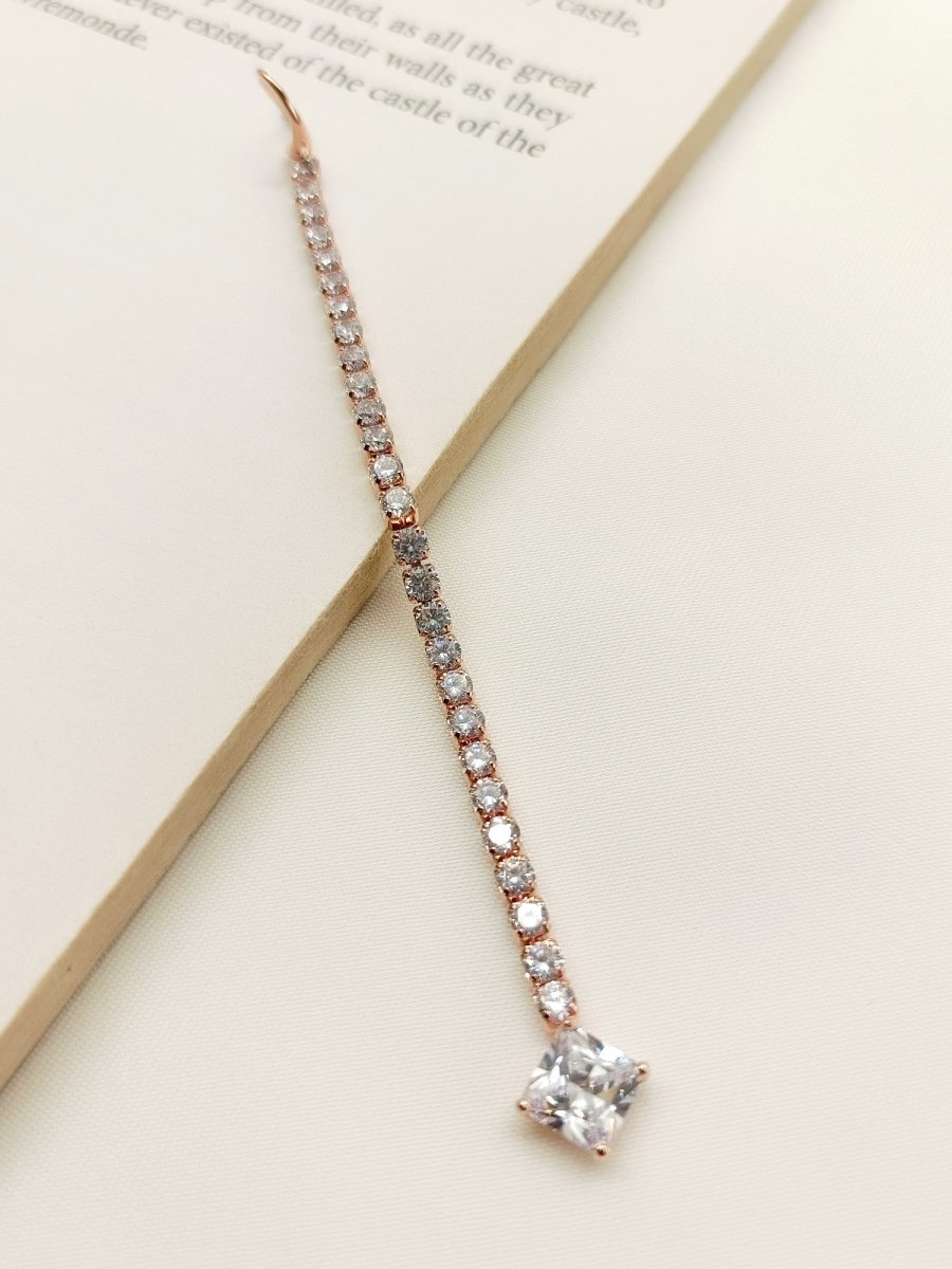 Melisa White American Diamond Maang Teeka - House of Sarvati LLC