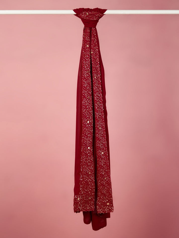 Men's Maroon Georgette Sequin Embroidered Dupatta
