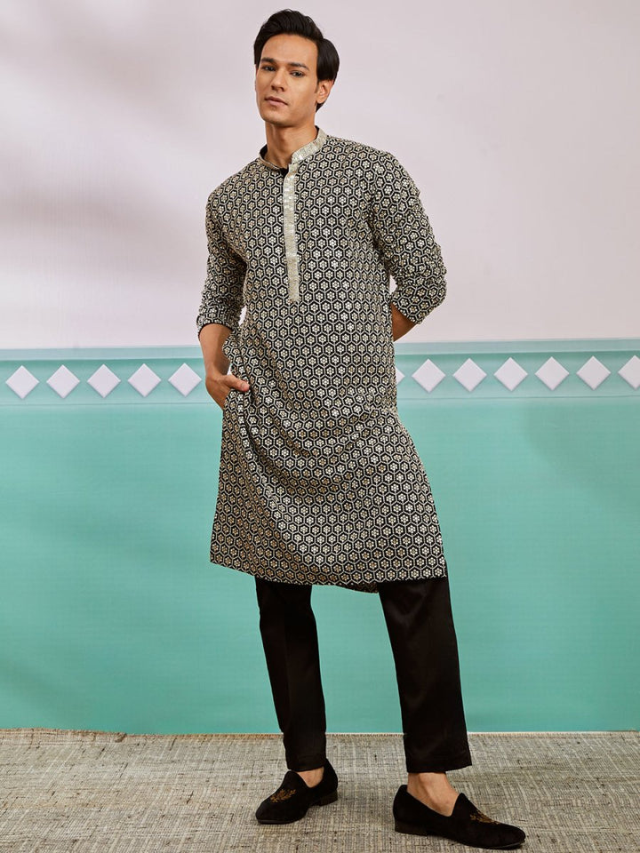 Men's Black Rayon Kurta - House of Sarvati LLC