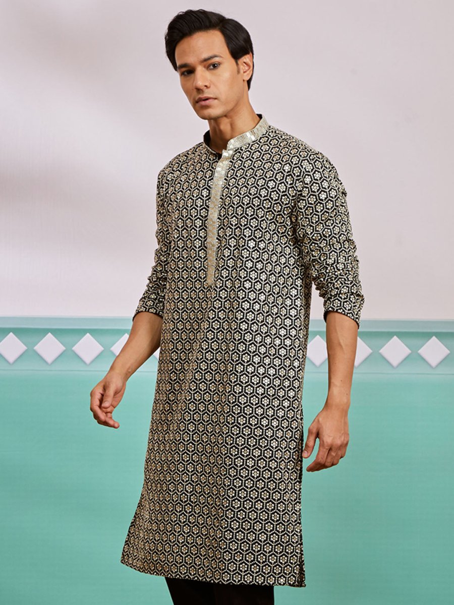 Men's Black Rayon Kurta - House of Sarvati LLC