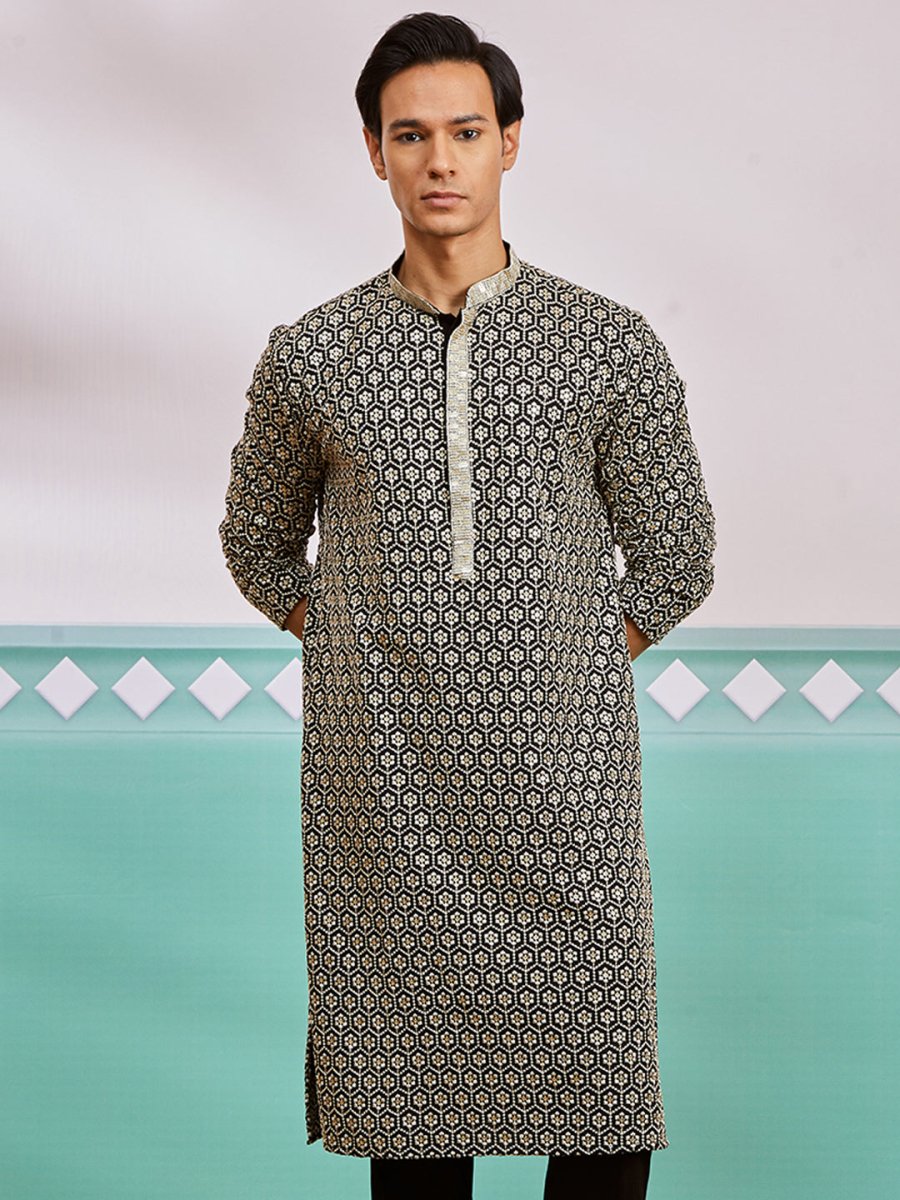 Men's Black Rayon Kurta - House of Sarvati LLC