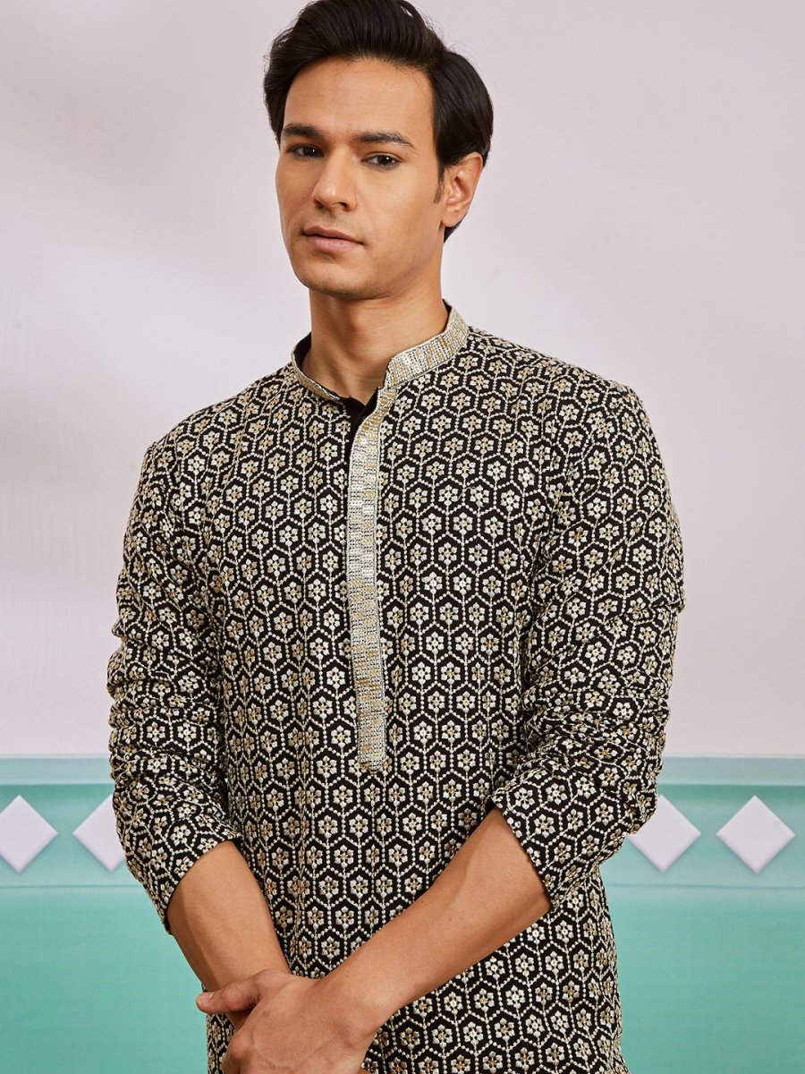 Men's Black Rayon Kurta - House of Sarvati LLC