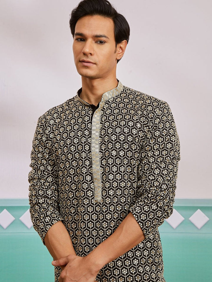 Men's Black Rayon Kurta - House of Sarvati LLC