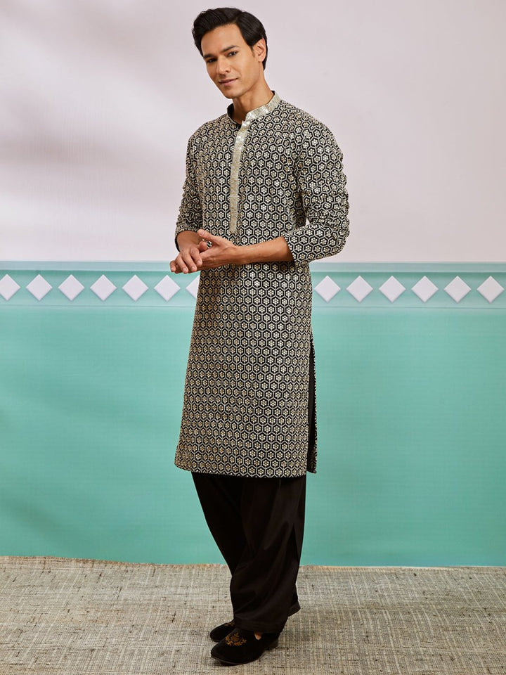 Men's Black Rayon Kurta & Patiala Set - House of Sarvati LLC