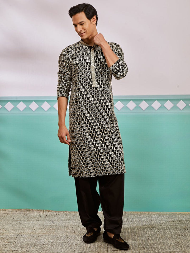 Men's Black Rayon Kurta & Patiala Set - House of Sarvati LLC