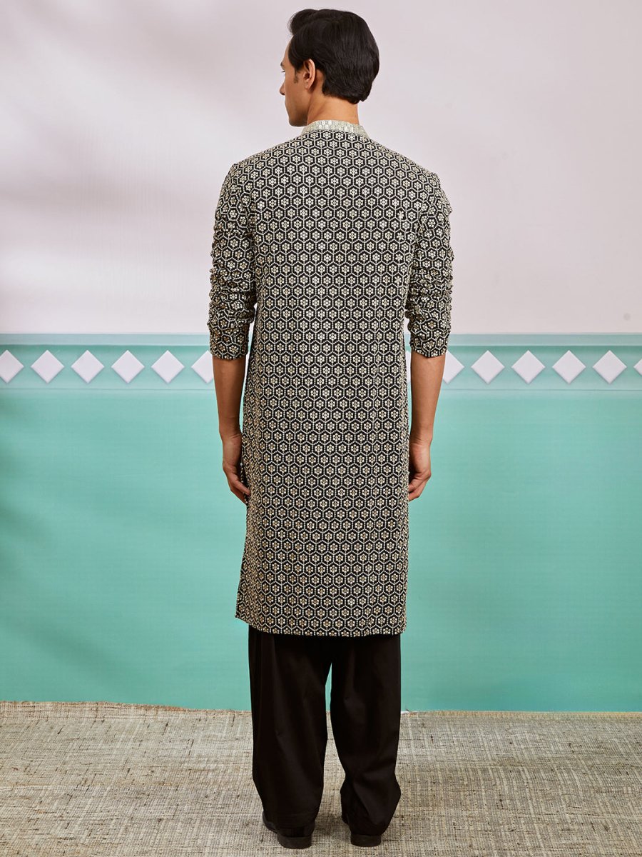 Men's Black Rayon Kurta & Patiala Set - House of Sarvati LLC