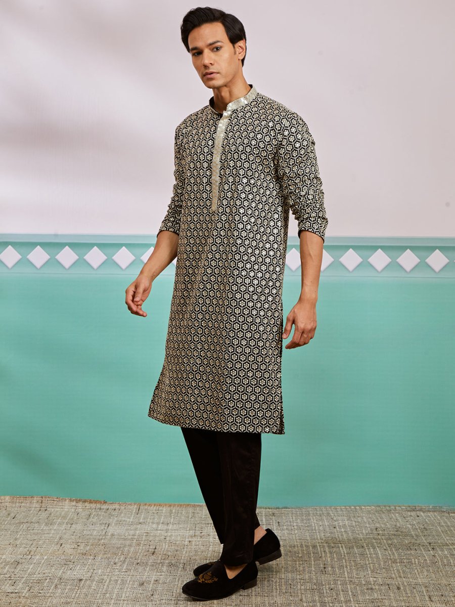 Men's Black Rayon Kurta & Pyjama Set - House of Sarvati LLC