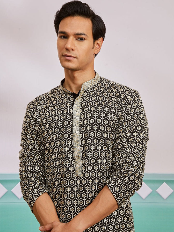 Men's Black Rayon Kurta & Pyjama Set - House of Sarvati LLC