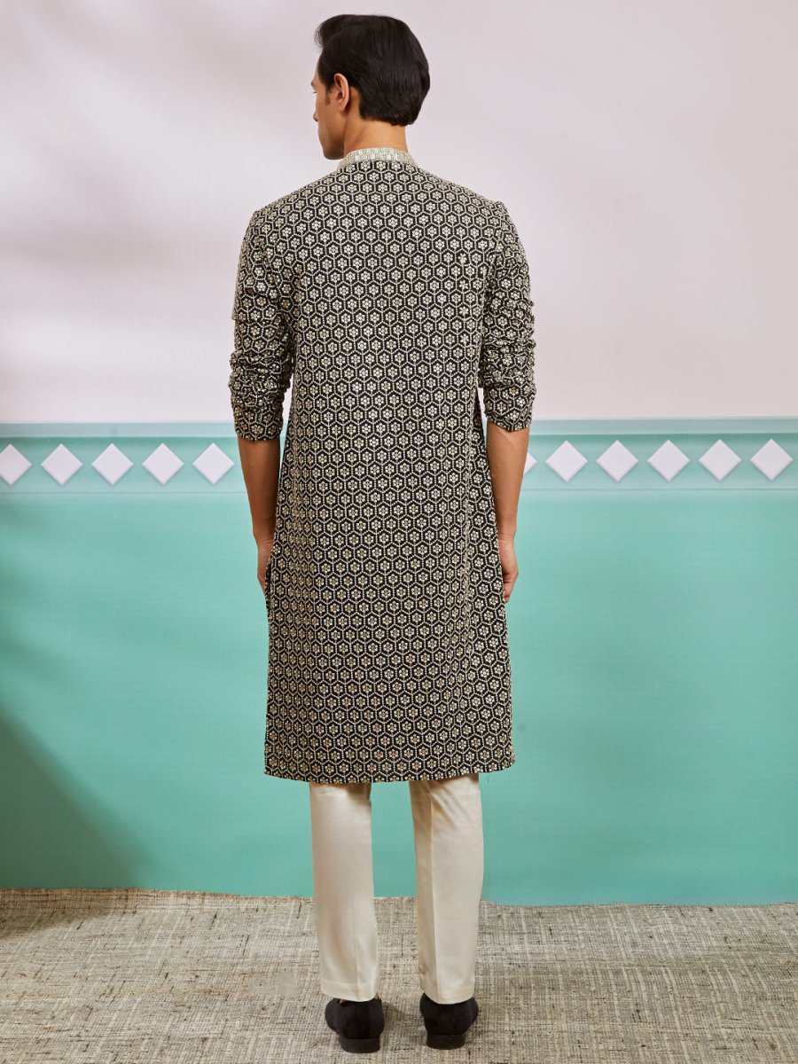Men's Black Rayon Kurta & Pyjama Set - House of Sarvati LLC