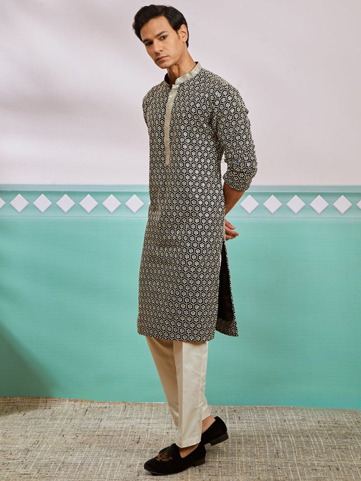 Men's Black Rayon Kurta & Pyjama Set - House of Sarvati LLC