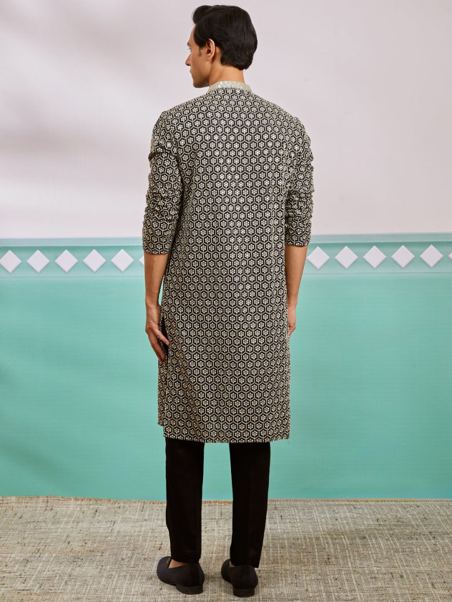 Men's Black Rayon Kurta & Pyjama Set - House of Sarvati LLC