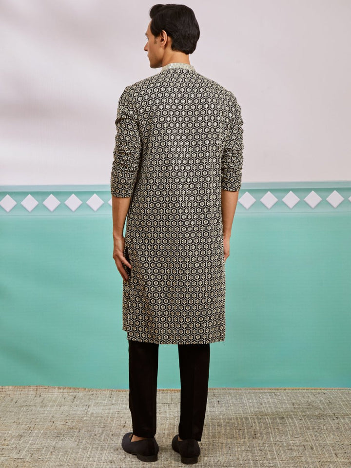 Men's Black Rayon Kurta & Pyjama Set - House of Sarvati LLC