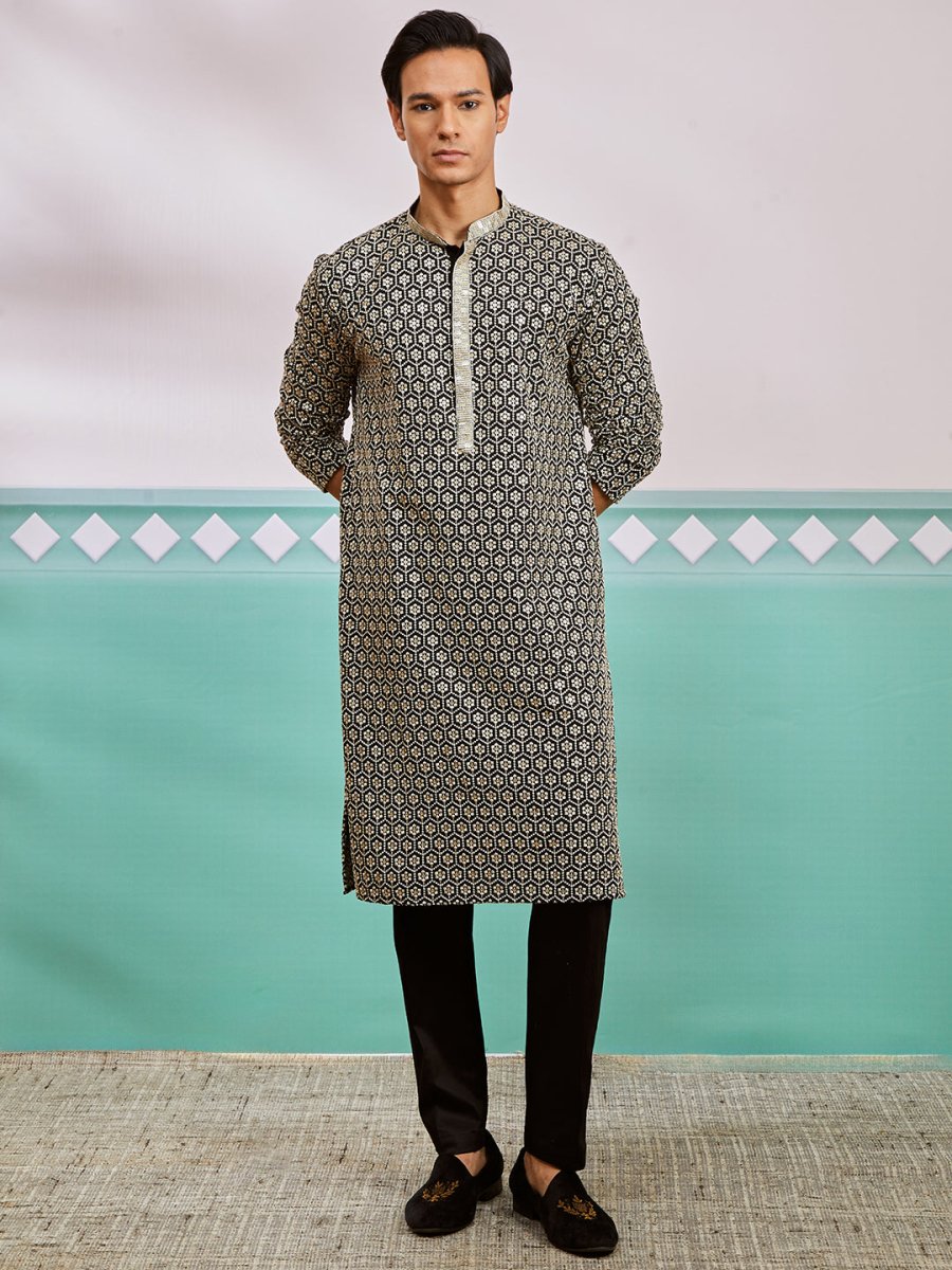 Men's Black Rayon Kurta & Pyjama Set - House of Sarvati LLC