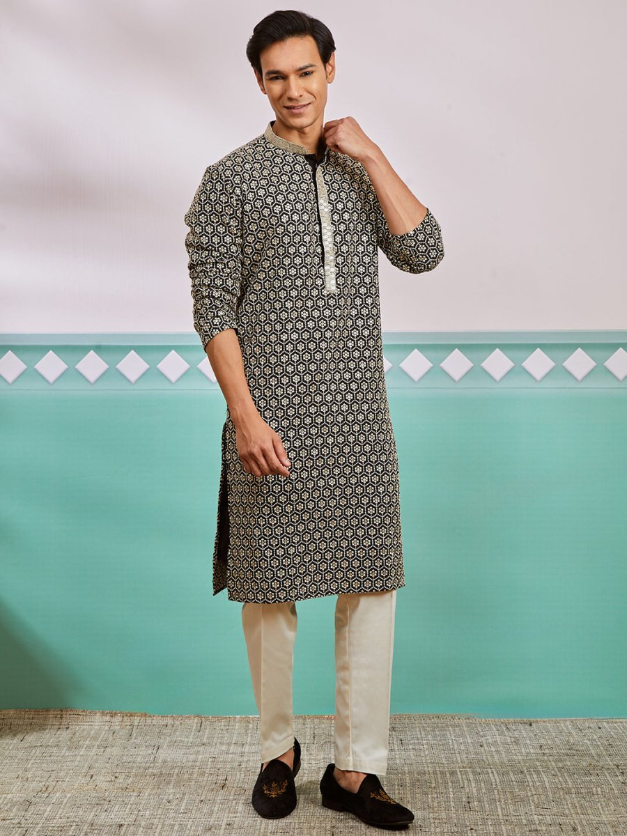Men's Black Rayon Kurta & Pyjama Set - House of Sarvati LLC