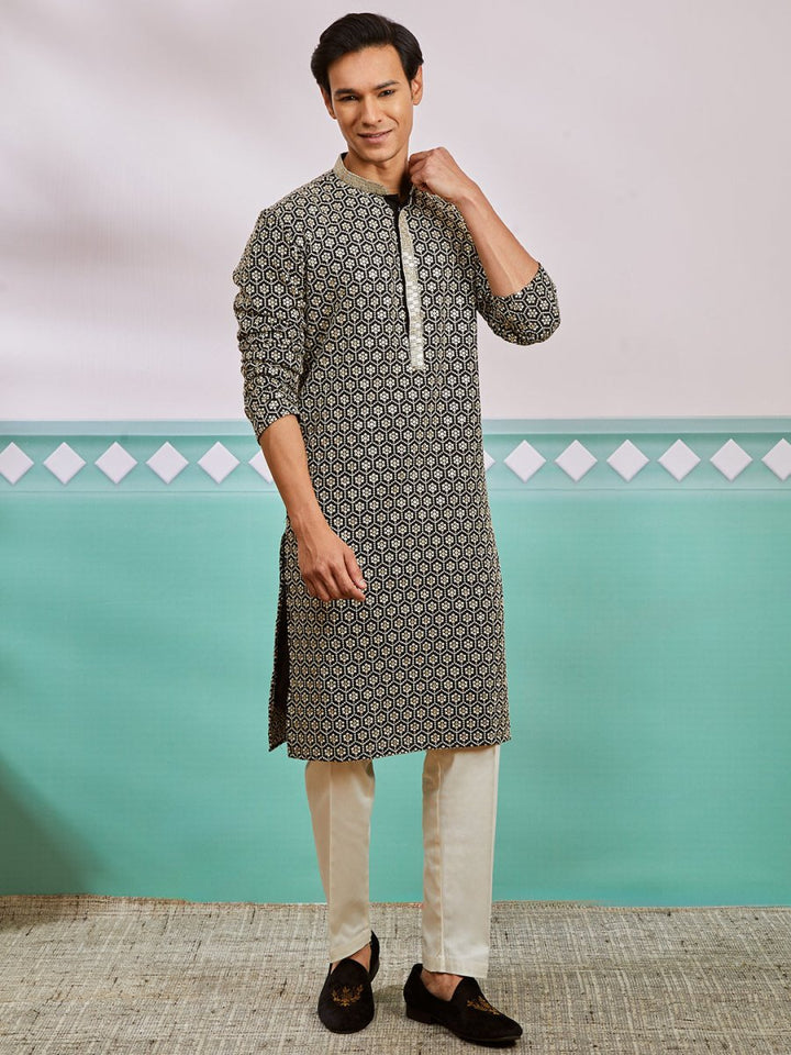 Men's Black Rayon Kurta & Pyjama Set - House of Sarvati LLC
