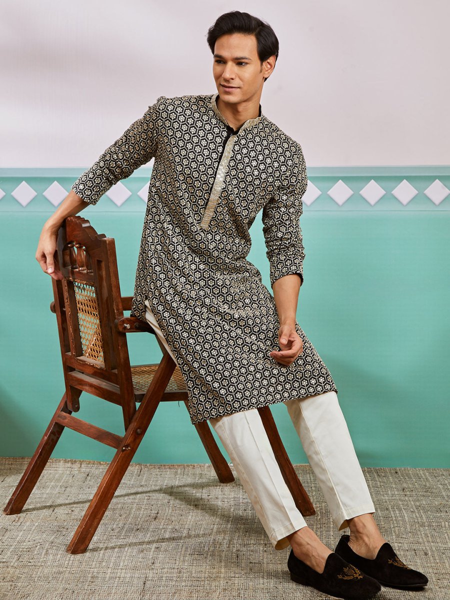 Men's Black Rayon Kurta & Pyjama Set - House of Sarvati LLC