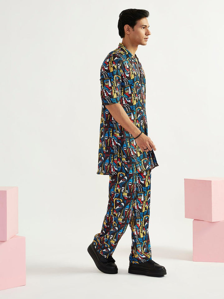 Men's Black Satin Kurta and Pyjama Set - House of Sarvati LLC