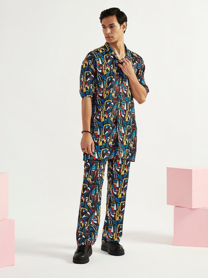 Men's Black Satin Kurta and Pyjama Set - House of Sarvati LLC