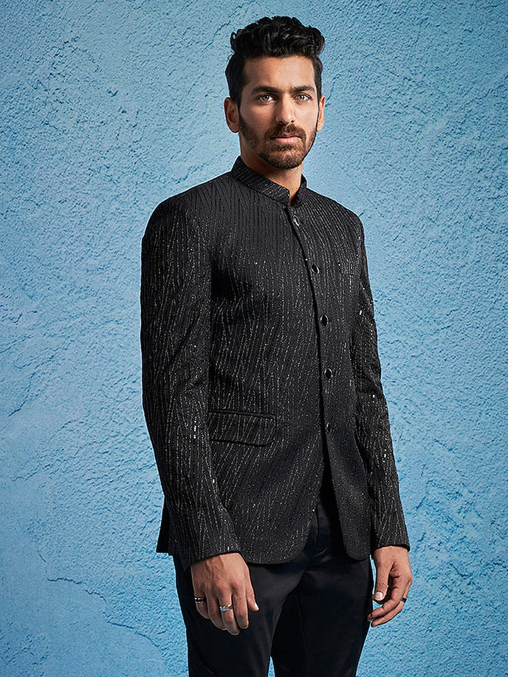 Men's Black Sequined Jodhpuri - House of Sarvati LLC