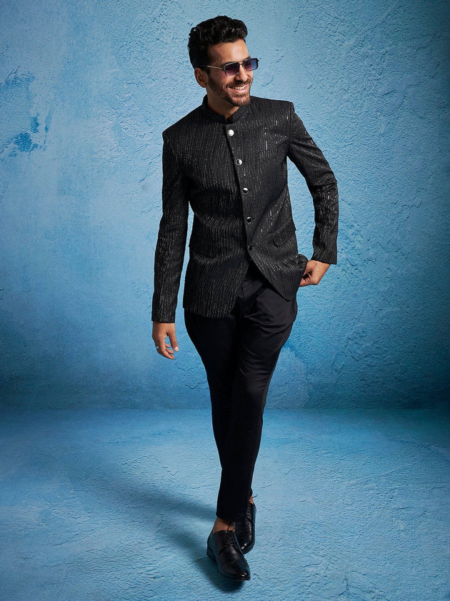Men's Black Sequined Jodhpuri - House of Sarvati LLC